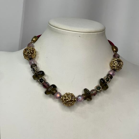 Chico's beaded necklace signed costume jewelry neutral natural romantic - Picture 10 of 13